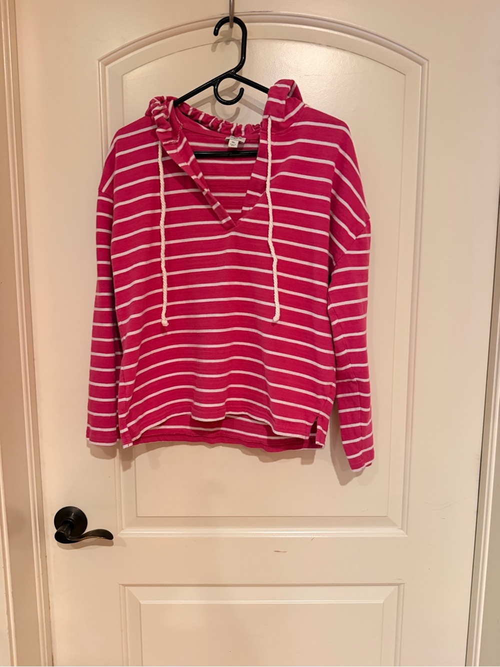 J.Crew 100% Cotton Pink and White striped light weight beach hoodie Size XL EUC
